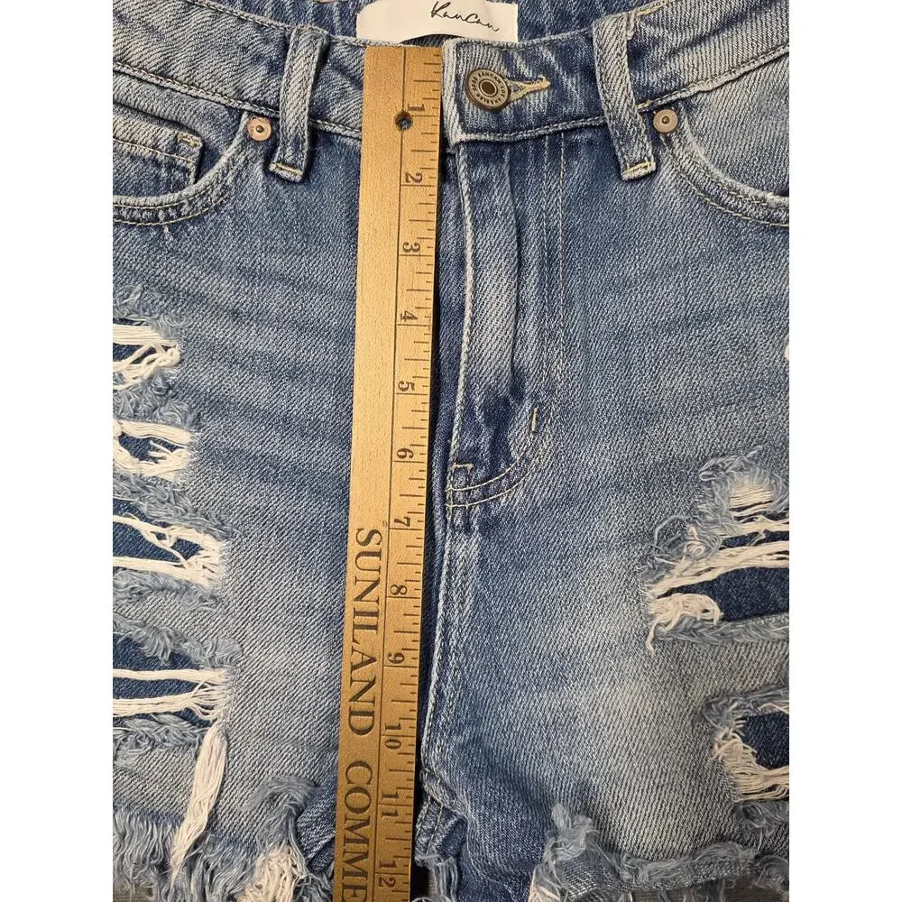 Kancan Ella High Rise Fray Hem Mom Shorts Size 5/26 Cut Off Stretch Distressed